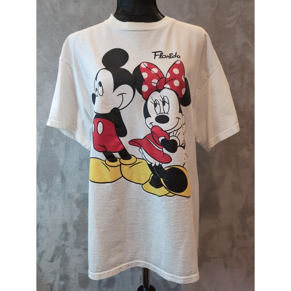 Disney Mickey Minnie Mouse Florida Graphic T-Shirt White Large Preshrunk Cotton